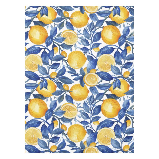 Mantel Bold Blue Italian Positano Lemon (Anverso)