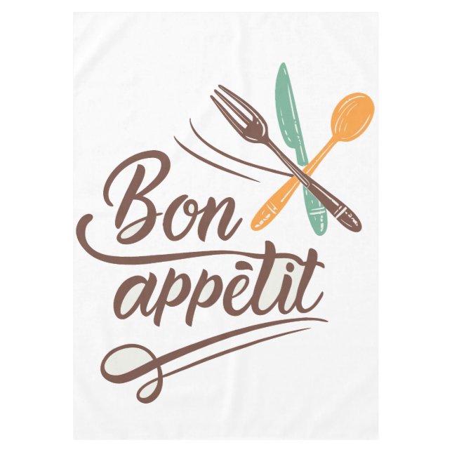 Mantel Bon Appétit Cocina Decoración Cubertería Ilustraci (Anverso)