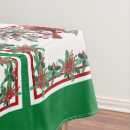 Mantel Bordes de Poinsettia Pájaro Burlón Rojo Verde