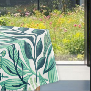 Mantel Botanical style tablecloth, green leaf tablecloth