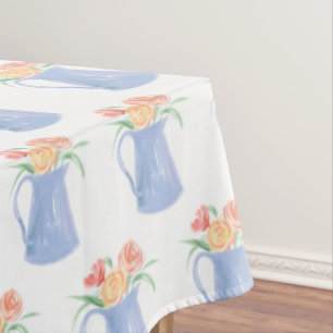 Mantel Bouquet de novia pintado a mano con textura azul