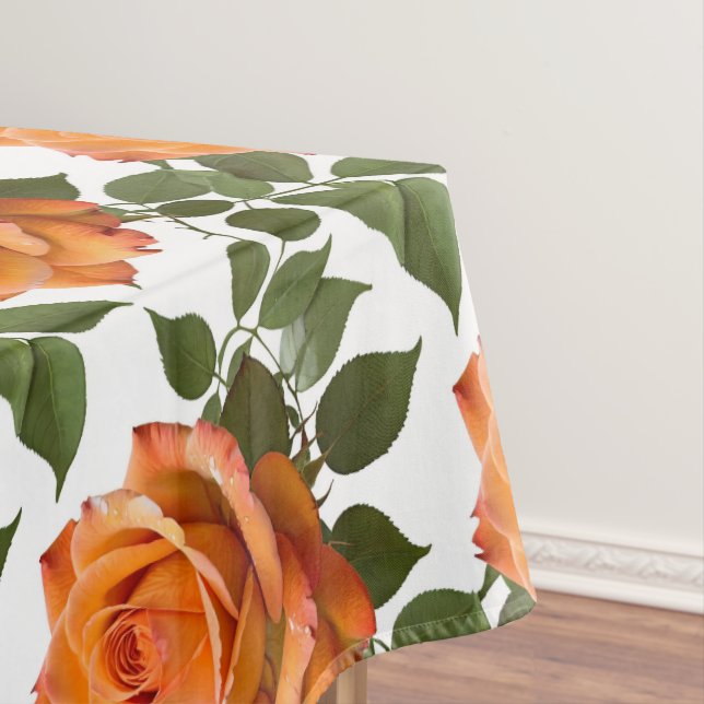 Mantel Bright Orange Roses With Green Leaves (In Situ)