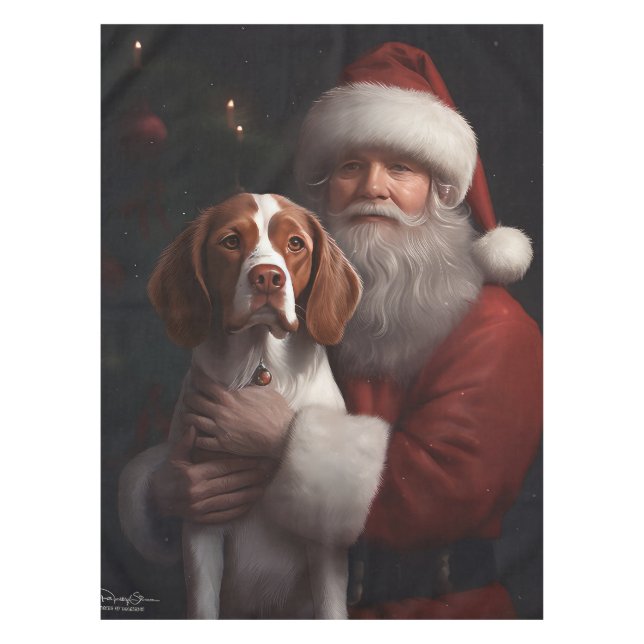 Mantel Brittany Spaniel Con Santa Claus Navidad (Anverso)