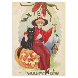 Mantel Bruja de Halloween y gato negro