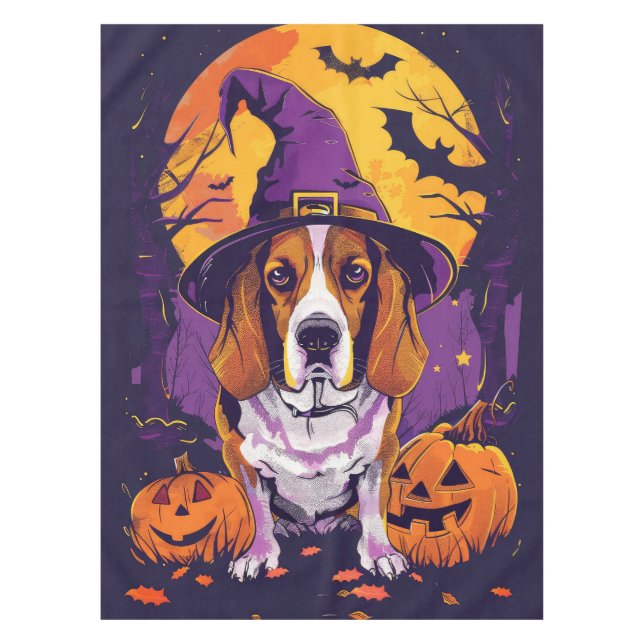 Mantel Bruja Y Calabaza De Halloween Beagle Tocante (Anverso)