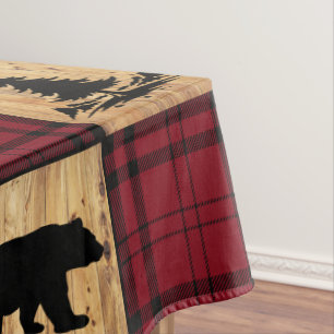 Mantel Búfalo Rústico Comprobar Osos Árboles Madera Rojo