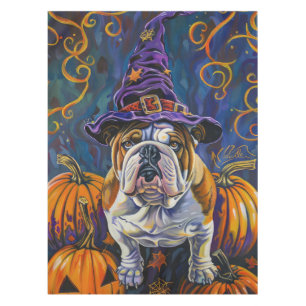 Mantel Bulldog espeluznante bruja de Halloween y calabaza