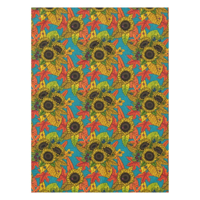 Mantel Buqué de otoño en azul (Anverso)