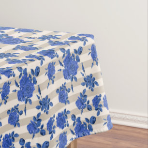 Mantel Buquetos azules de rosas en un fondo a rayas