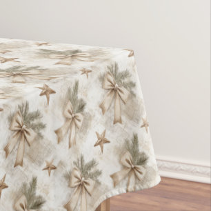 Mantel Burlap Bow y Estrellas Rústicas con Agujas de Pino