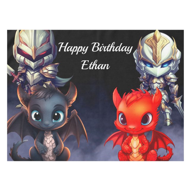 Mantel Caballeros y dragones felices de cumpleaños (Frente (Horizontal))