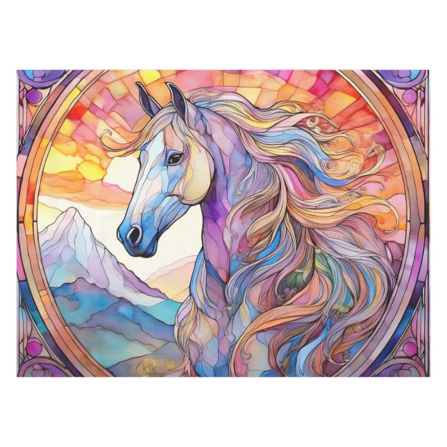 Mantel Caballo blanco en vidrio emplomado (Frente (Horizontal))
