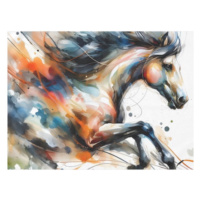 Mantel Caballo corriendo abstracto acuarela (Frente (Horizontal))
