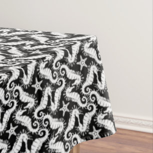 Mantel Caballo de mar y pez estrella - Patrón blanco y ne