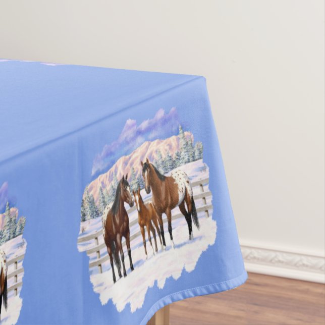 Mantel Caballos Appaloosa De La Bahía Marrón En Nieve (In Situ)