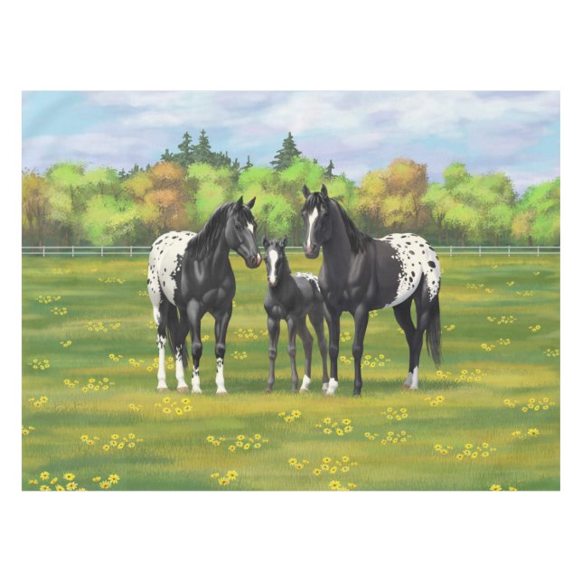 Mantel Caballos Appaloosa Negros En Pastel De Verano (Frente (Horizontal))