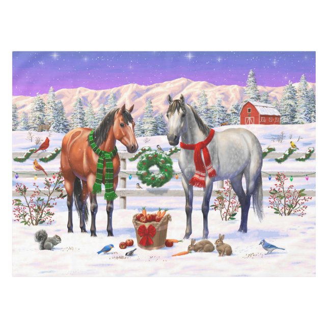 Mantel Caballos navidades en nieve (Frente (Horizontal))