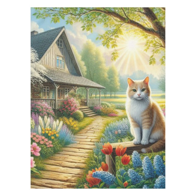 Mantel Cabaña de primavera/jardín y gato (Anverso)