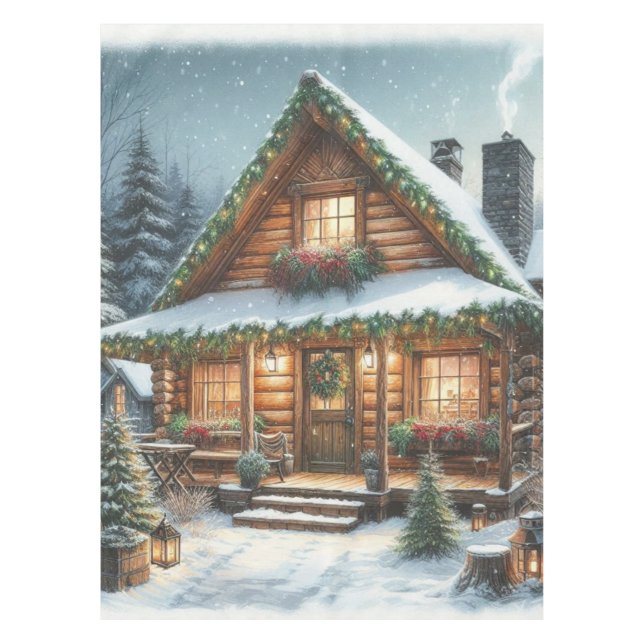 Mantel Cabin cabaña nevada de Navidad invernal rústica (Anverso)