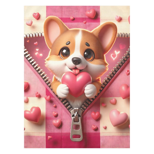 Mantel Cachorro 3D en fondo rosa y blanco (24) (Anverso)