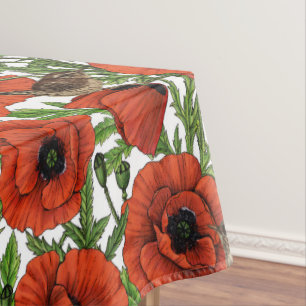 Mantel Cachorros rojos y venas, hojas verdes sobre blanco