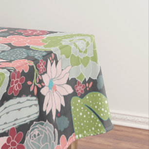 Mantel Cactus Y Suculentas Plantas Verdes Rosa Azul