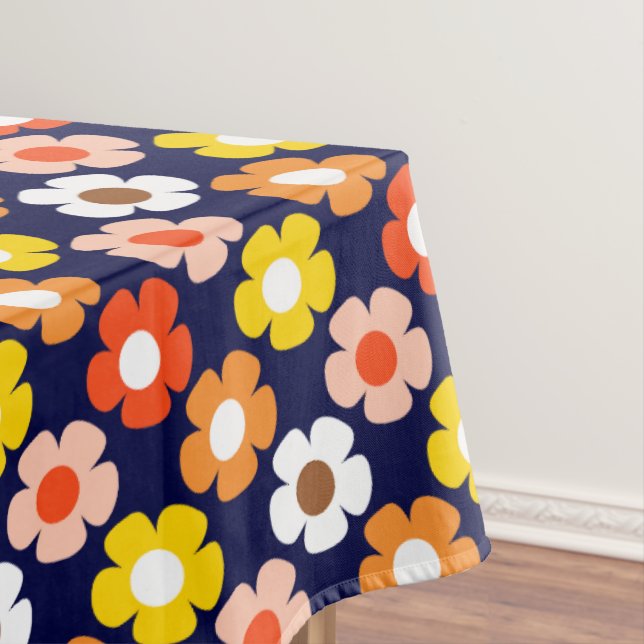 Mantel Caída Retro Flores de Otoño Patrón Azul (In Situ)