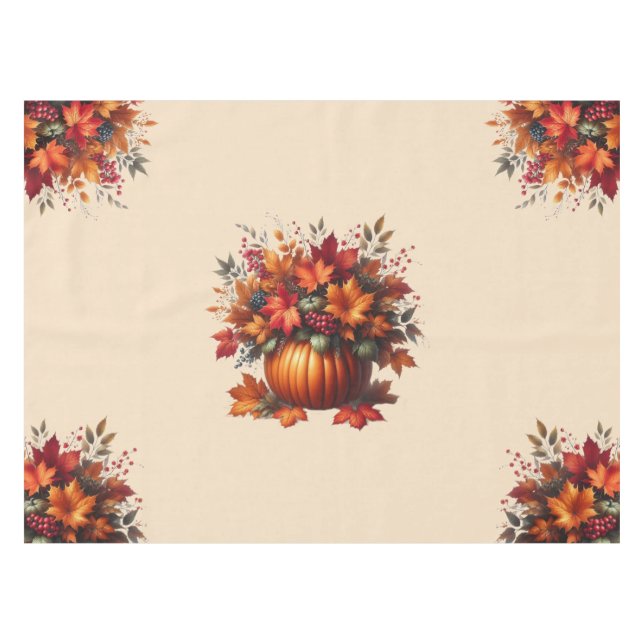 Mantel Calabaza con hojas de otoño- Día de Acción de Grac (Frente (Horizontal))