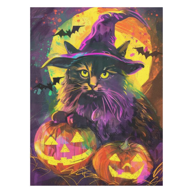 Mantel Calabaza de bruja de Gato Halloween angora turca e (Anverso)