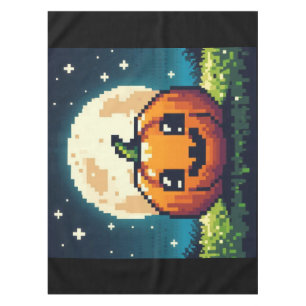 Mantel calabaza de Halloween de 8 bits bajo la luna