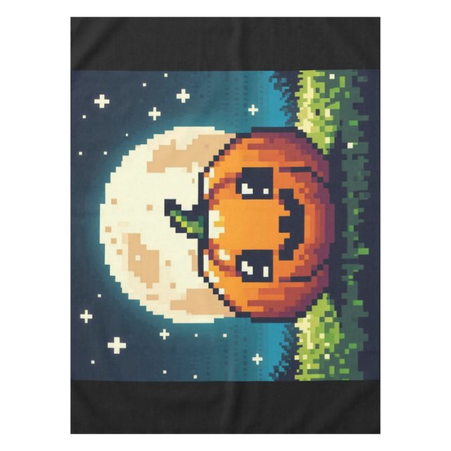 Mantel calabaza de Halloween de 8 bits bajo la luna (Anverso)