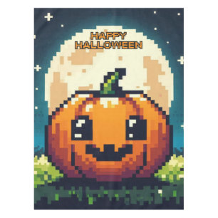 Mantel Calabaza de Halloween de 8 bits bajo la luna