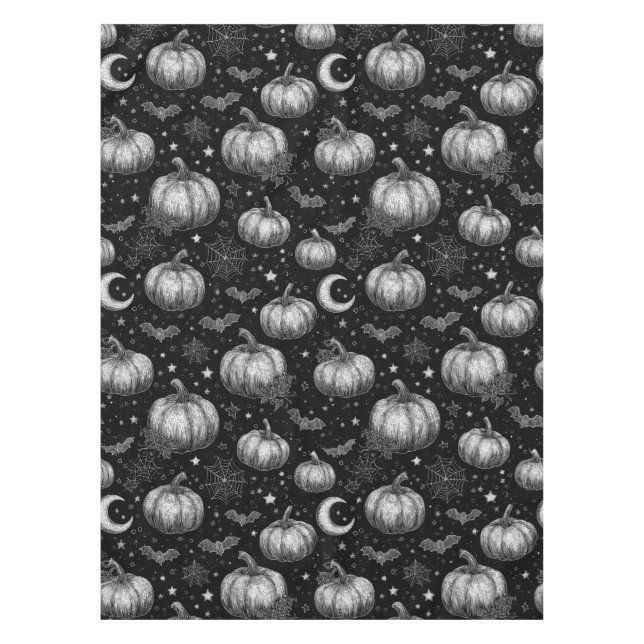 Mantel Calabaza de Halloween en blanco y negro, murciélag (Anverso)