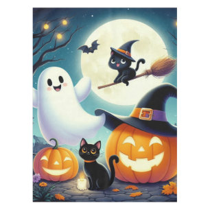 Mantel Calabaza, gato y fantasma de Halloween.
