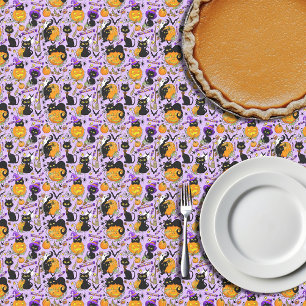 Mantel Calabaza Halloween Candy Gatos Negros