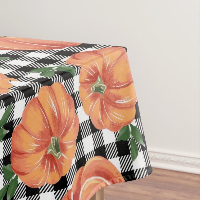 Mantel Calabazas otoñales con caída de Gingham en blanco  (In Situ)