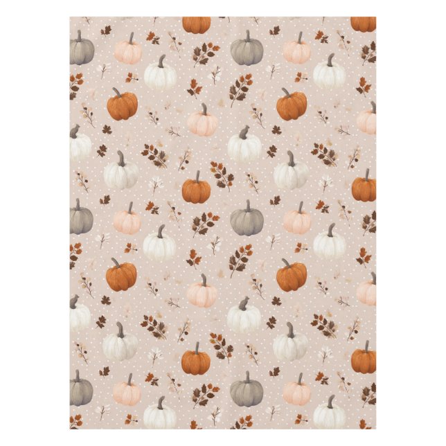 Mantel Calabazas rusticas de otoño y hojas de otoño (Anverso)