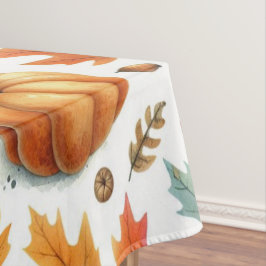 Mantel Calabazas y Hojas Festivas de Otoño en Blanco 