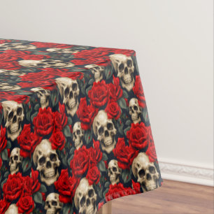 Mantel Calaveras con Rosas rojos y negros