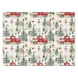 Mantel Camión rojo con regalos y muñeco de nieve pequeño