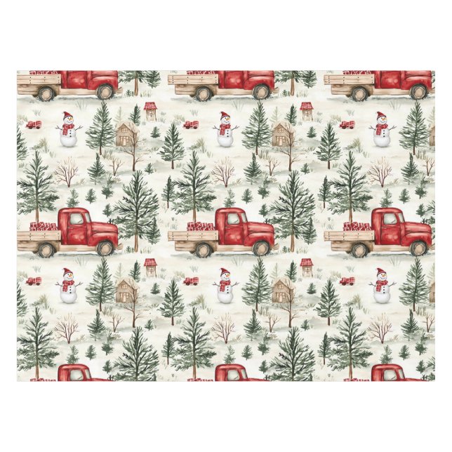 Mantel Camión rojo con regalos y muñeco de nieve pequeño (Frente (Horizontal))