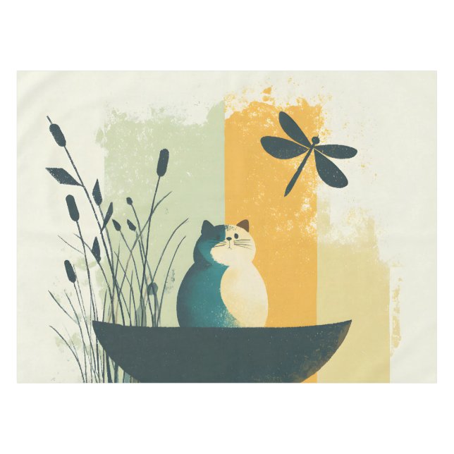 Mantel Canoa de gato blanco de lago Chubby, resumen minim (Frente (Horizontal))