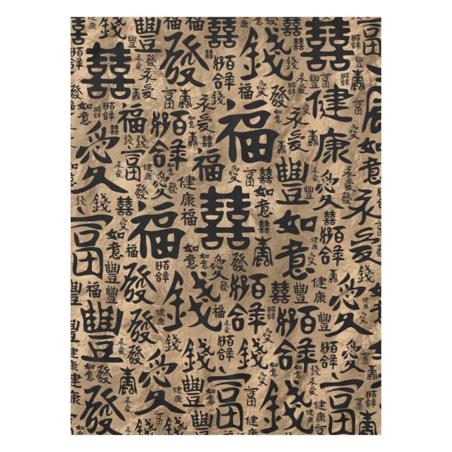 Mantel Caracteres chinos - Patrón de símbolos afortunados (Anverso)