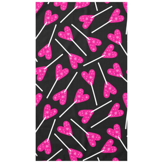 Mantel caramelo de piruleta en forma de corazón rosa negr (Anverso)