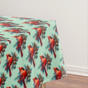 Mantel Cardenal en rama de pino con bayas de invierno