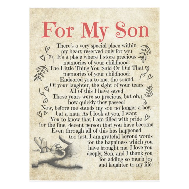 Mantel Carta Personalizada Para Mi Hijo, Hijo Nacimiento  (Anverso)