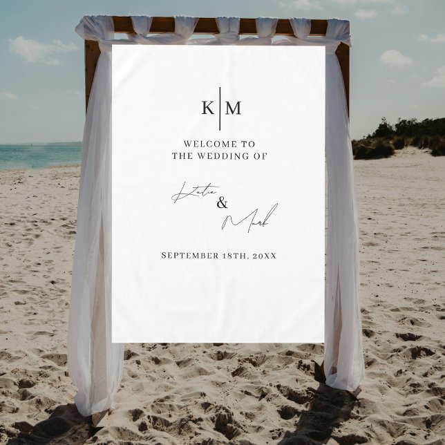 Mantel Cartel de tela de bienvenida moderna a nuestra bod (Modern Welcome To Our Wedding Fabric Sign Tablecloth)