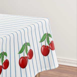 Mantel Cerezas rojas sobre patrón gráfico de rayas azules