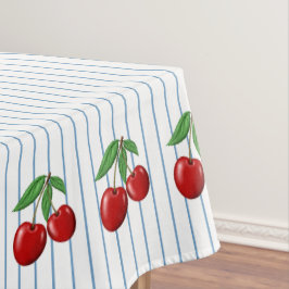 Mantel Cerezas Rojas sobre Patrón Gráfico de Rayas Azules