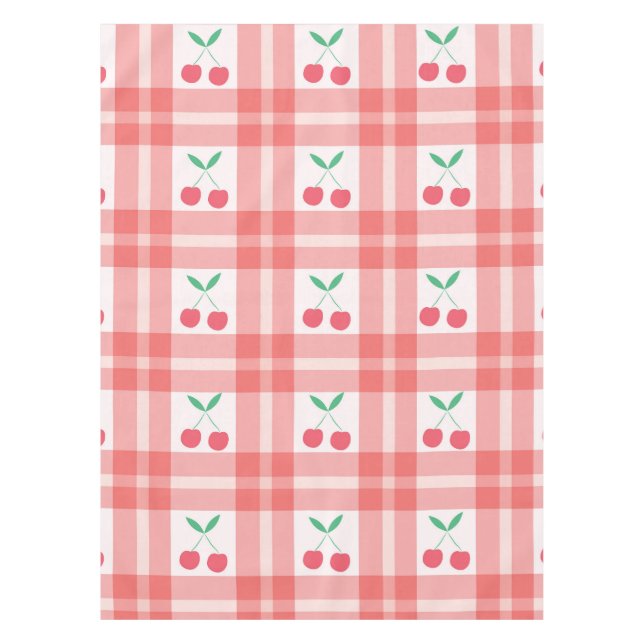Mantel Cerezas sobre patrón de cuadros gingham rojos (Anverso)